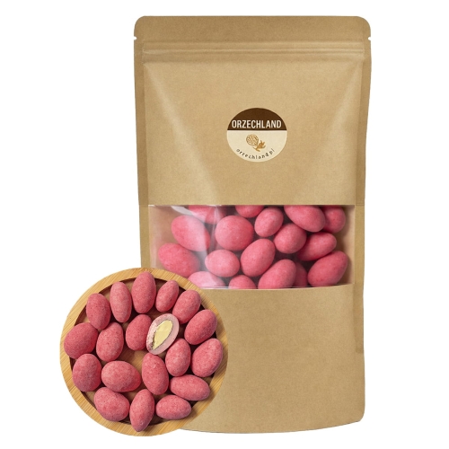 Migdały w białej czekoladzie z liofilizowanymi malinami  250g