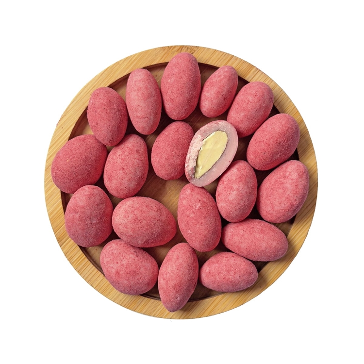 Migdały w białej czekoladzie z liofilizowanymi malinami  250g